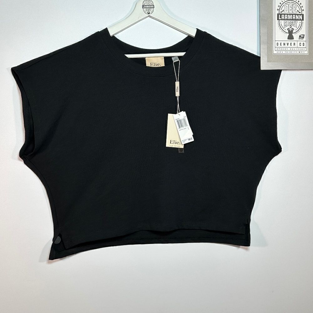 ELIE® TAHARI – SHORT-SLEEVE %100-PIMA TOP — SZ-L (NWT)